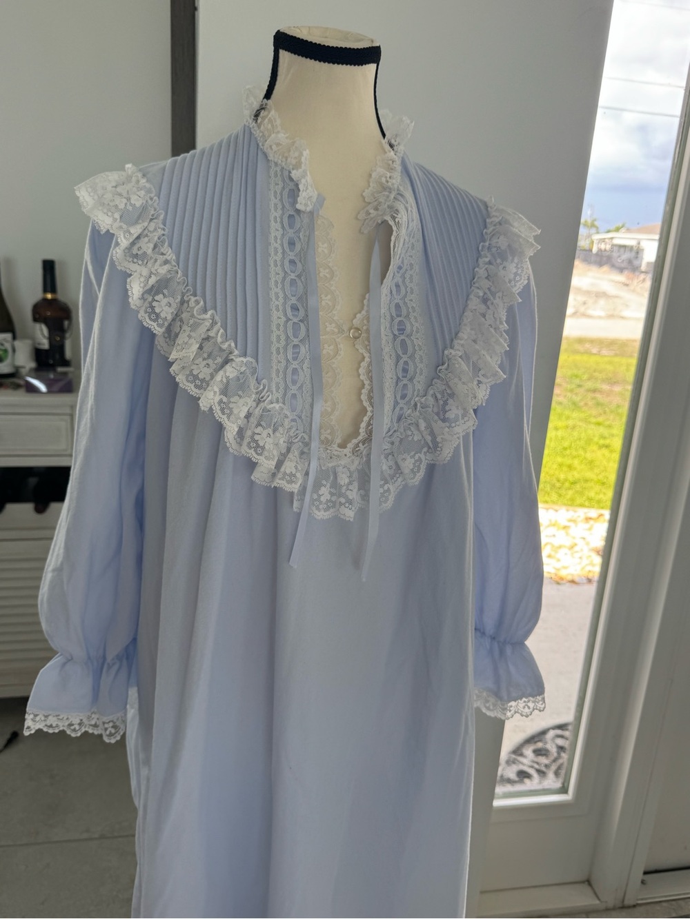 Sears Light Blue Nightgown with White Lace Trim - Picture 3 of 9